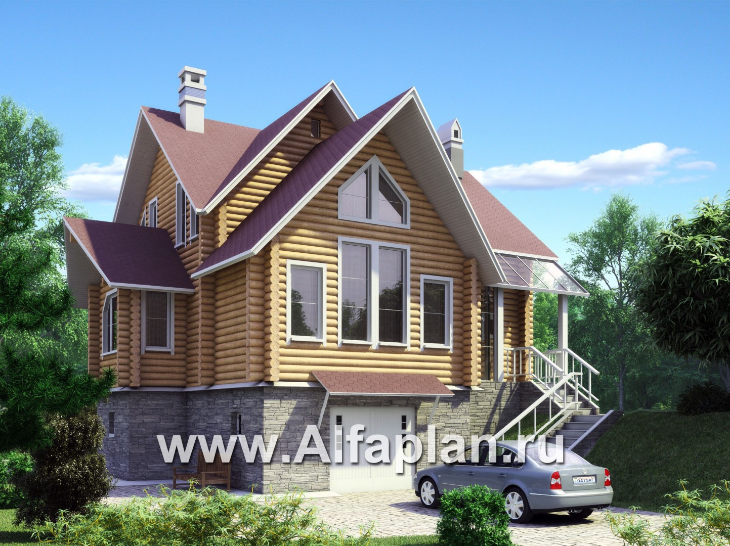 Проекты домов Альфаплан - «Усадьба» - деревянный  дом с высоким цоколем - основное изображение