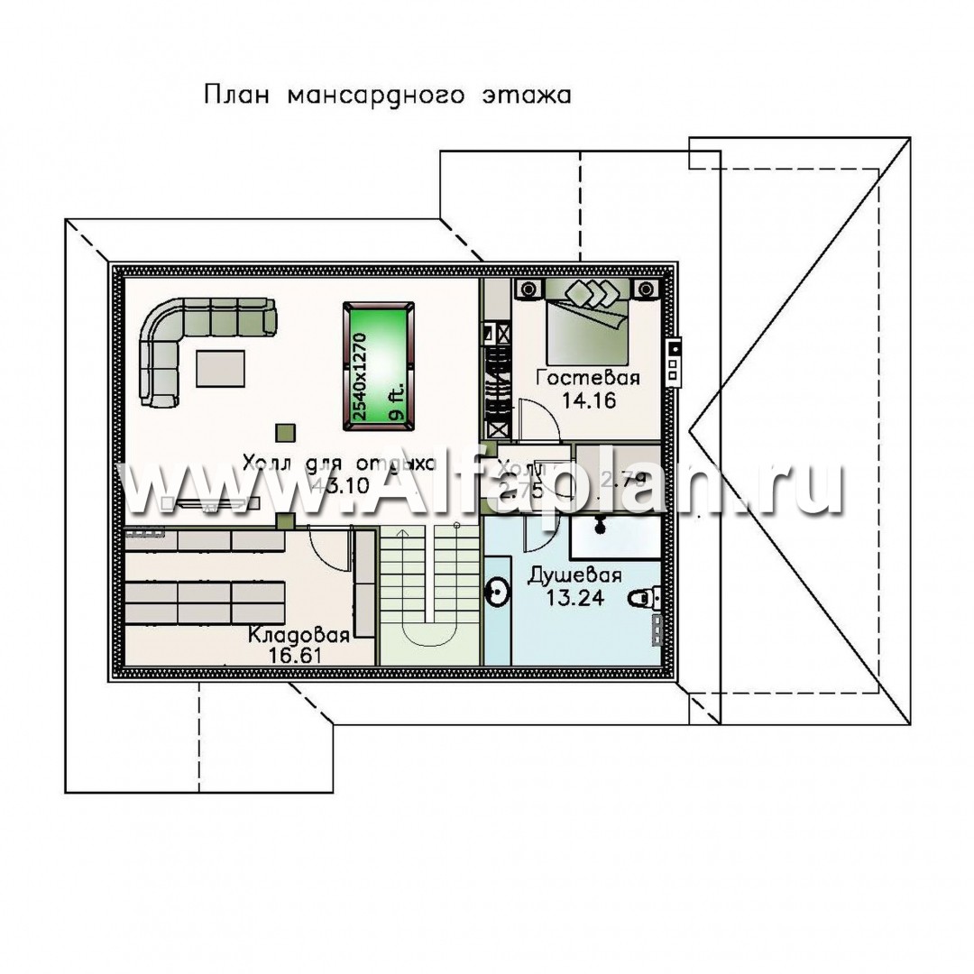 Проекты домов Альфаплан - «Айвенго» — особняк для большой семьи с жилой мансардой и гаражом - план проекта №3