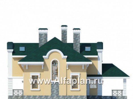 Проекты домов Альфаплан - Коттедж с мансардой в классическом стиле - превью фасада №2