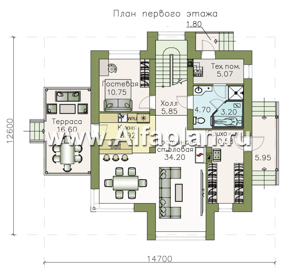 Проекты домов Альфаплан - «Альтаир» - современный мансардный дом - план проекта №1
