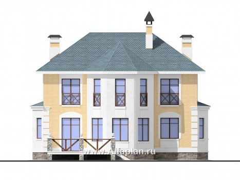Проекты домов Альфаплан - Двухэтажный коттедж в стиле «Петровское барокко» - превью фасада №4