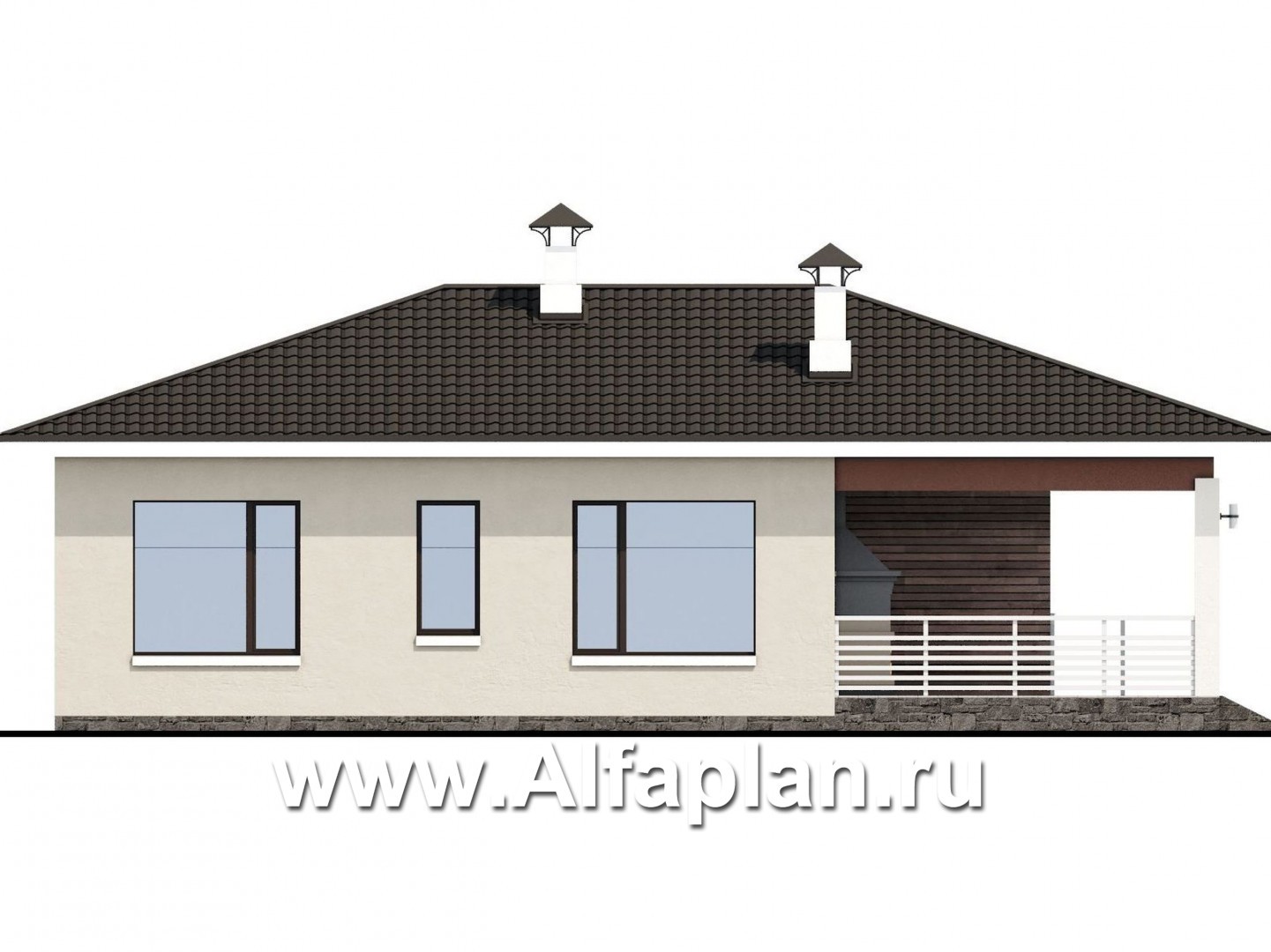 Проекты домов Альфаплан - «Мелета» - уютный одноэтажный дом с двумя спальнями - изображение фасада №3