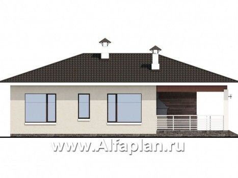 Проекты домов Альфаплан - «Мелета» - уютный одноэтажный дом с двумя спальнями - превью фасада №3