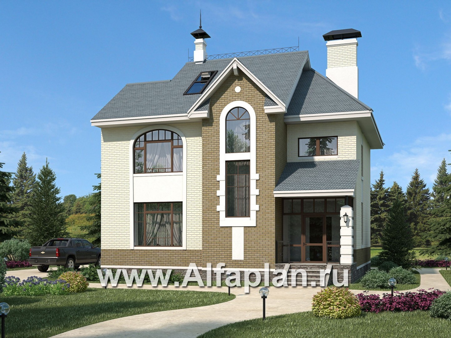 Проекты домов Альфаплан - «Дипломат» - загородный дом с бильярдной - основное изображение