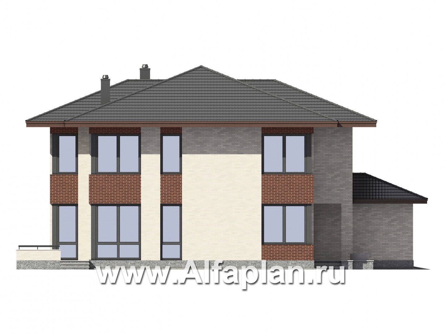 Проекты домов Альфаплан - Двухэтажный дом в современном стиле - изображение фасада №3