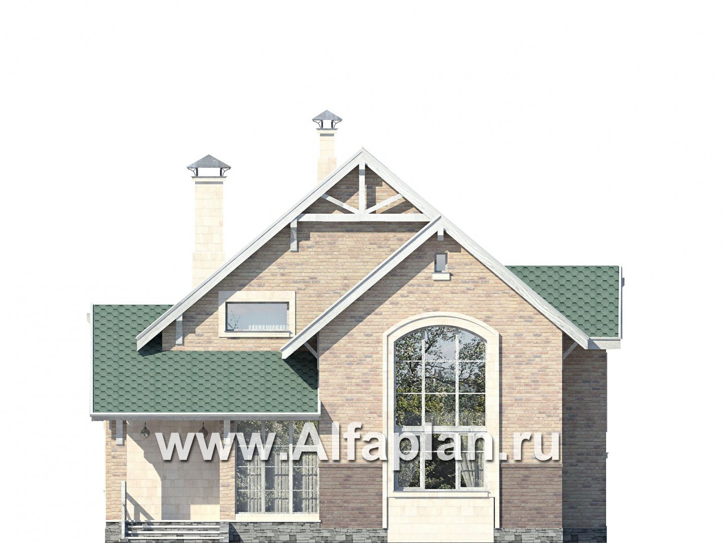 «Новая пристань» - проект дома с мансардой из газоблоков, планировка с кабинетом на 1 эт и вторым светом, с террасой - фасад дома