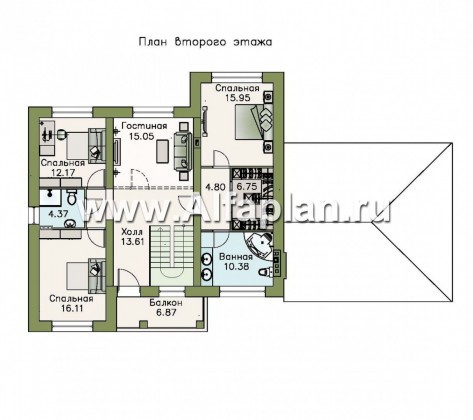 Проекты домов Альфаплан - «Айвенго»- двуxэтажный особняк с мансардой и навесом для машин - превью плана проекта №2