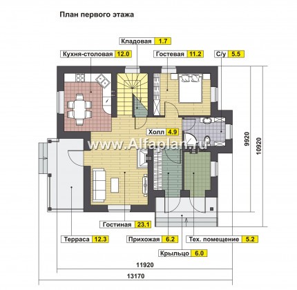 Проекты домов Альфаплан - Проект современного мансардного кирпичного дома - превью плана проекта №1