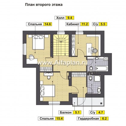 Проекты домов Альфаплан - Проект современного мансардного кирпичного дома - превью плана проекта №2