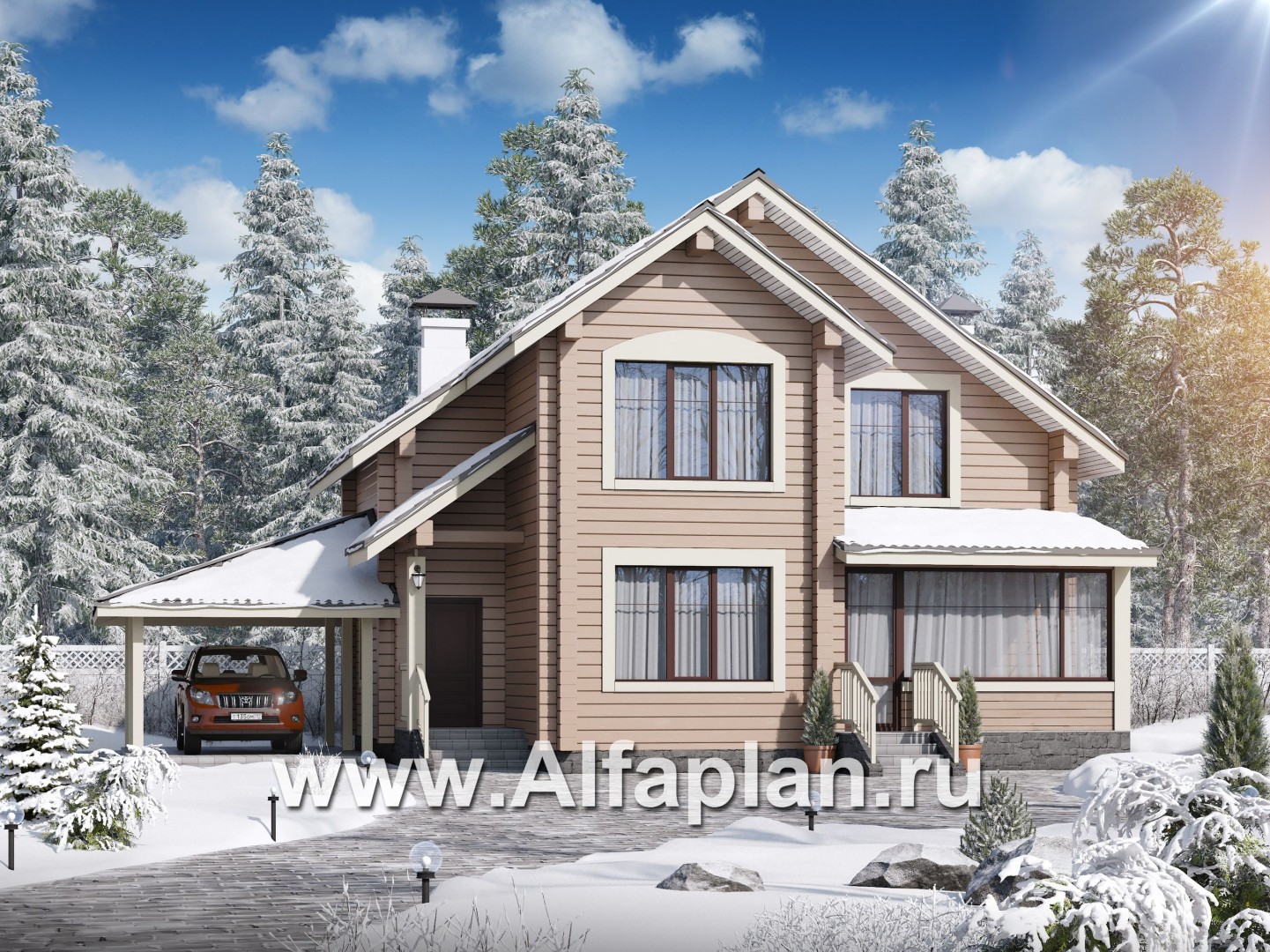 Проекты домов Альфаплан - «АльфаВУД» - деревяный дом из клееного бруса - основное изображение