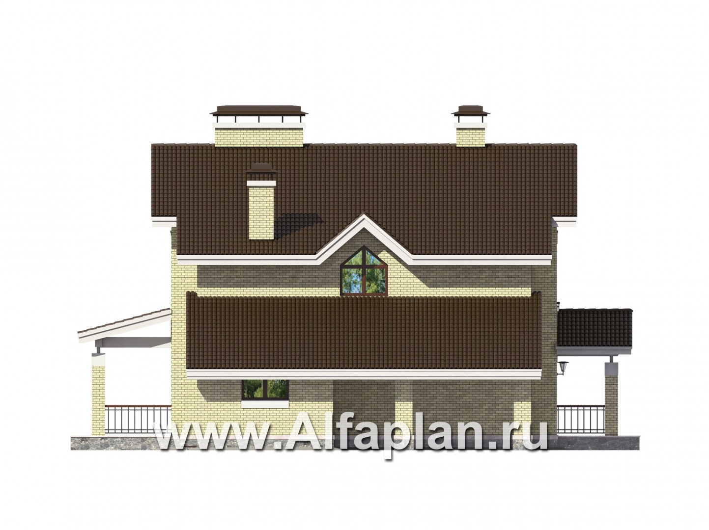 Проекты домов Альфаплан - Кирпичный коттедж с навесом для машины - изображение фасада №3