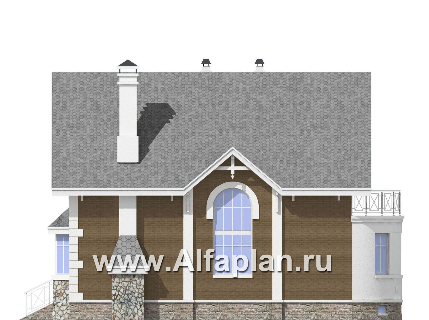 Проекты домов Альфаплан - «Ретростилиса Плюс» - проект двухэтажного дома, с террасой, с гаражом и с цокольным этажом - изображение фасада №2