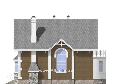 Проекты домов Альфаплан - «Ретростилиса Плюс» - проект двухэтажного дома, с террасой, с гаражом и с цокольным этажом - превью фасада №2