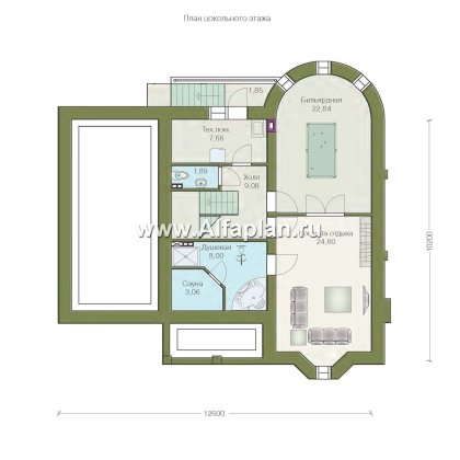 Проекты домов Альфаплан - «Ретростилиса Плюс» - проект двухэтажного дома, с террасой, с гаражом и с цокольным этажом - превью плана проекта №1