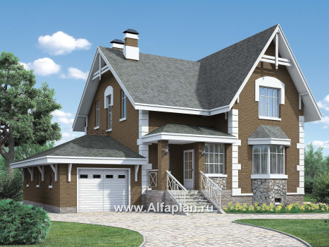 Проекты домов Альфаплан - «Ретростилиса Плюс» - проект двухэтажного дома, с террасой, с гаражом и с цокольным этажом - превью дополнительного изображения №1