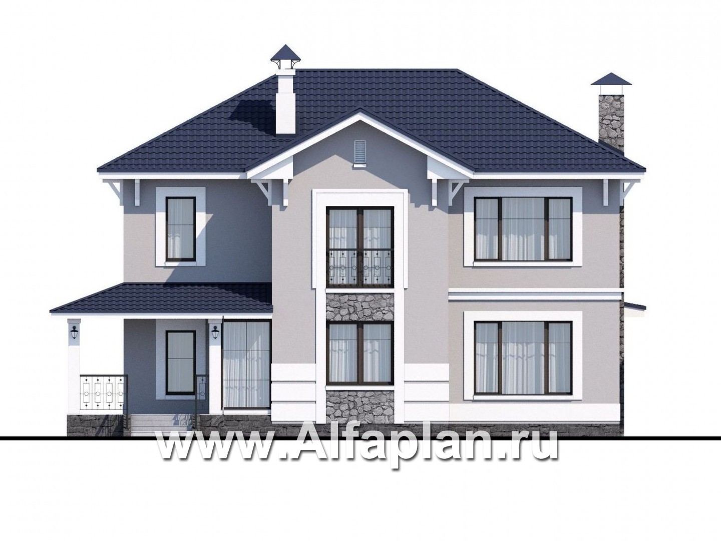 Проекты домов Альфаплан - «Семь ветров» - двухэтажный коттедж с комфортной планировкой - изображение фасада №1