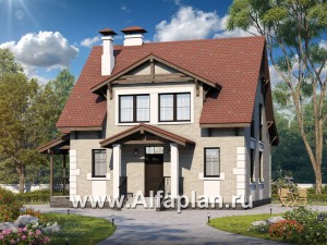 Проекты домов Альфаплан - Кирпичный дом «Боспор» с мансардой - превью основного изображения