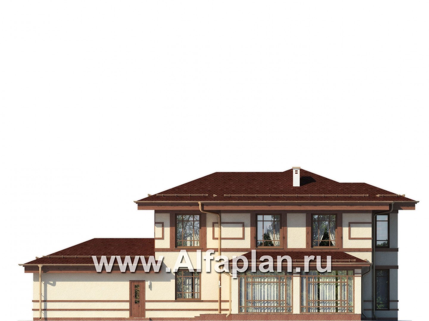 Проекты домов Альфаплан - Коттедж в восточном стиле с большим гаражом - изображение фасада №4