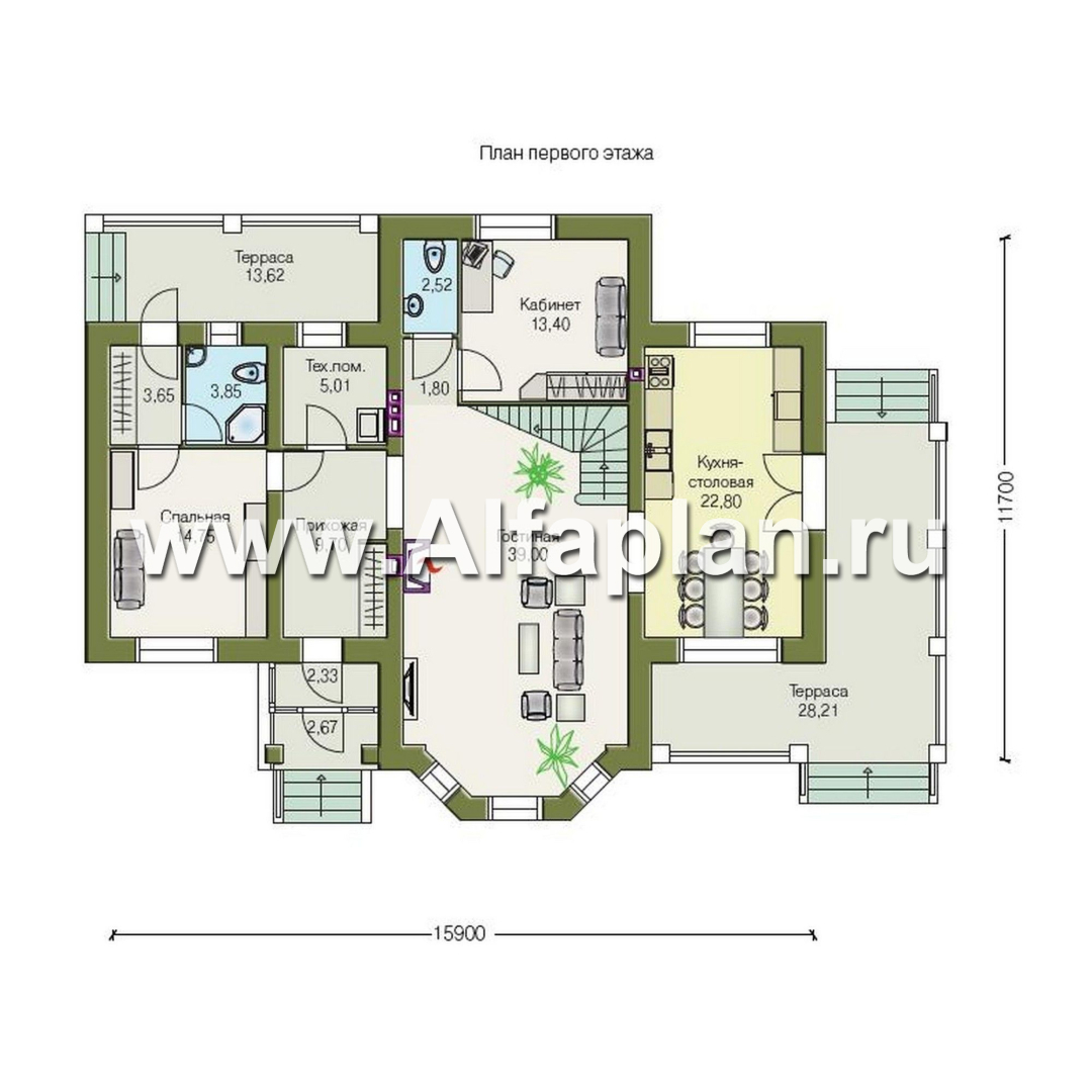 Проекты домов Альфаплан - «Шереметьев» - проект дома с большой открытой террасой - план проекта №1