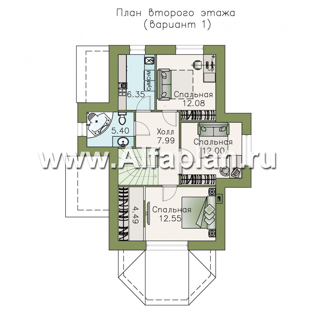 Проекты домов Альфаплан - «Малая Родина» - компактный дом с красивой верандой - план проекта №2