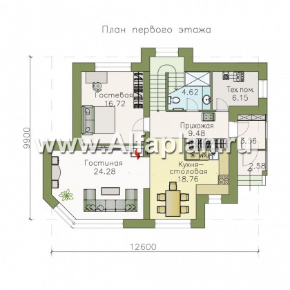 Проекты домов Альфаплан - «Стимул» - рациональный загородный дом с просторной гостиной - превью плана проекта №1