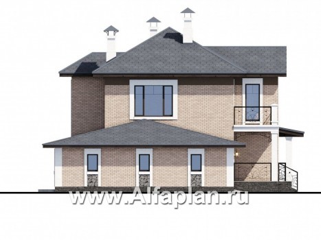 Проекты домов Альфаплан - «Модерн» - изящный коттедж с гаражом в стиле Серебряного века - превью фасада №3