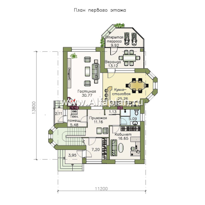 Проекты домов Альфаплан - «Бестужев» - классический коттедж с удобным планом - превью плана проекта №1