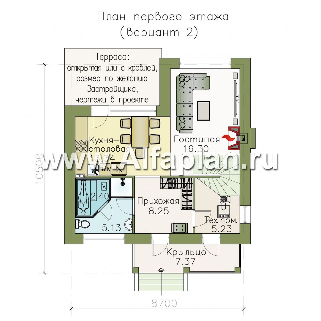 Проекты домов Альфаплан - Двухэтажный дом из кирпича «Панорама» - изображение плана проекта №2