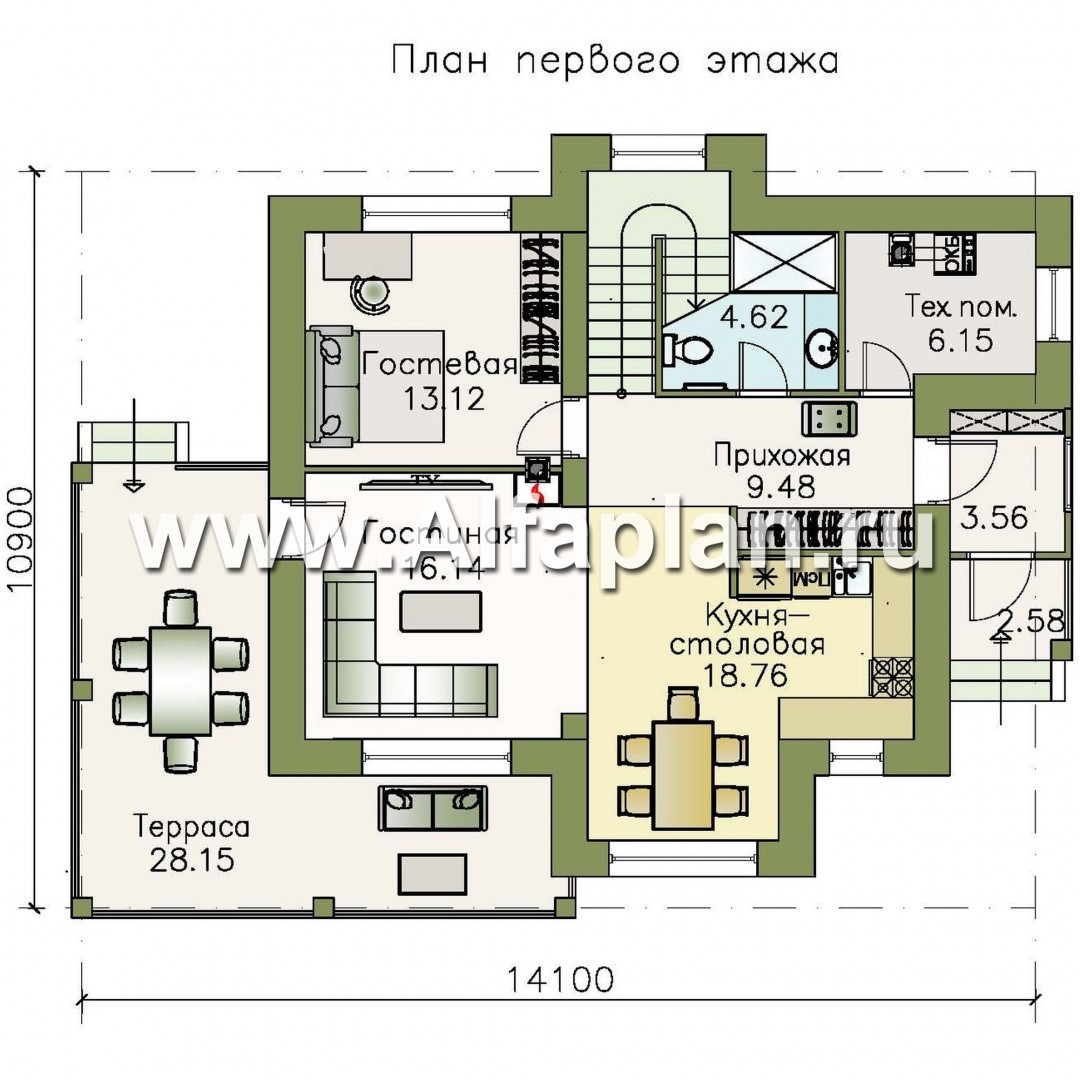 Проекты домов Альфаплан - 792А «Стимул» - проект стильного двухэтажного дома - изображение плана проекта №1