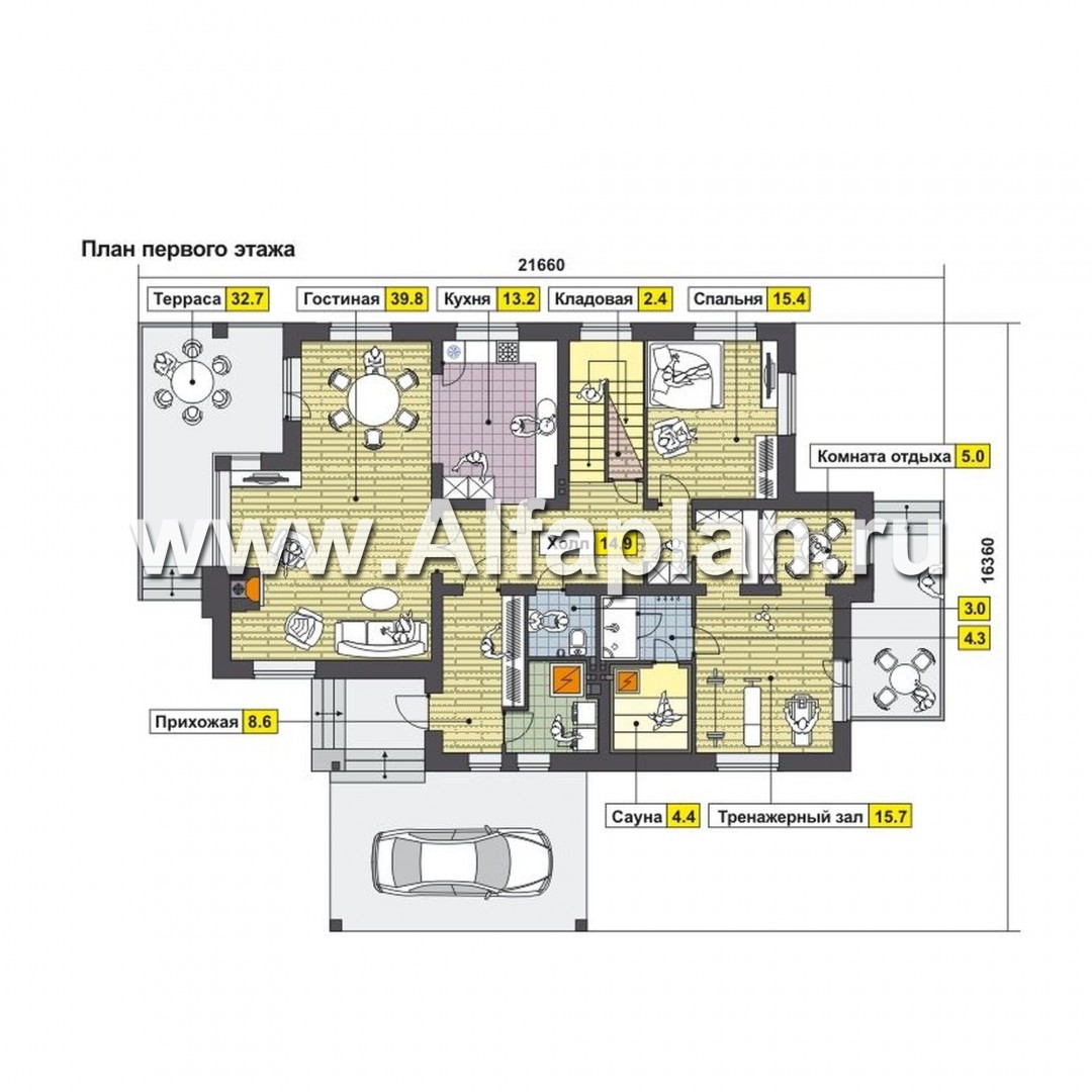 Проекты домов Альфаплан - Двуxэтажный дом с навесом для машины - изображение плана проекта №1