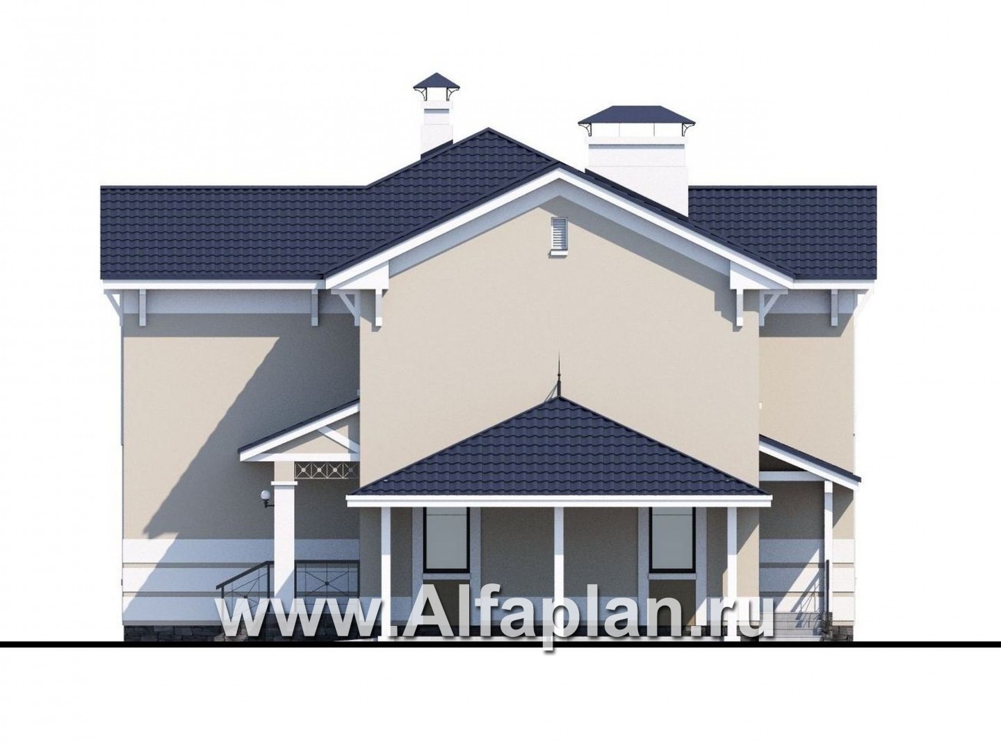 Проекты домов Альфаплан - «Патриций» - коттедж с большой верандой и террасой - изображение фасада №2