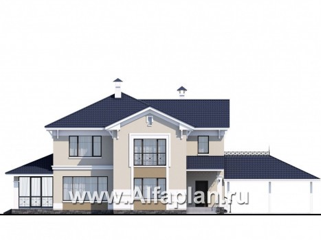 Проекты домов Альфаплан - «Патриций» - коттедж с большой верандой и террасой - превью фасада №1