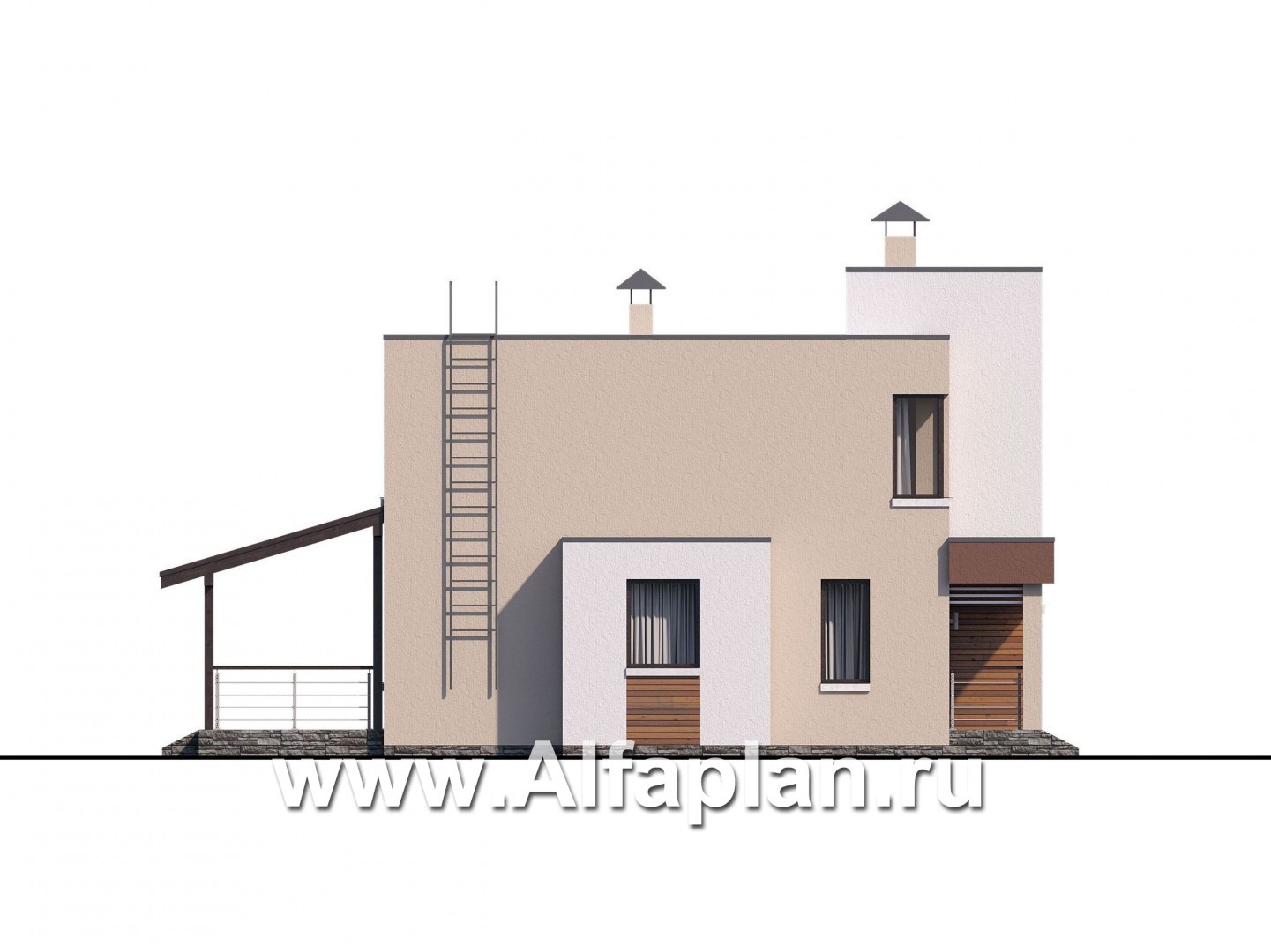 Проекты домов Альфаплан - «Рациональ» - компактный коттедж с плоской кровлей - изображение фасада №2