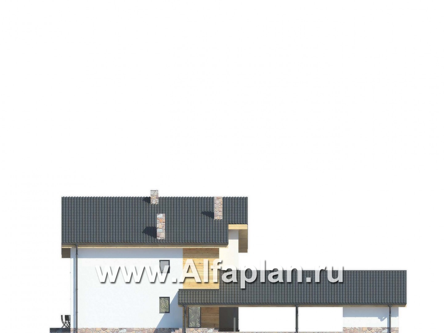 Проекты домов Альфаплан - Современный коттедж с большим гаражом-стоянкой - изображение фасада №4