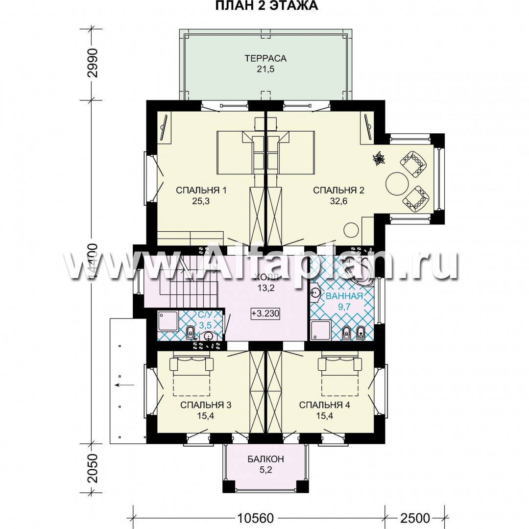 Проекты домов Альфаплан - Особняк бизнес класса с цокольным этажом и мансардой - план проекта №3
