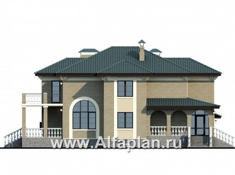 Проекты домов Альфаплан - «Беатрис плюс»- респектабельный коттедж с цокольным этажом - превью фасада №3