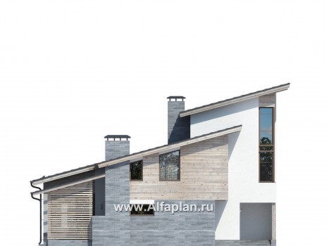 Проекты домов Альфаплан - Оригинальный коттедж с односкатной кровлей - превью фасада №3