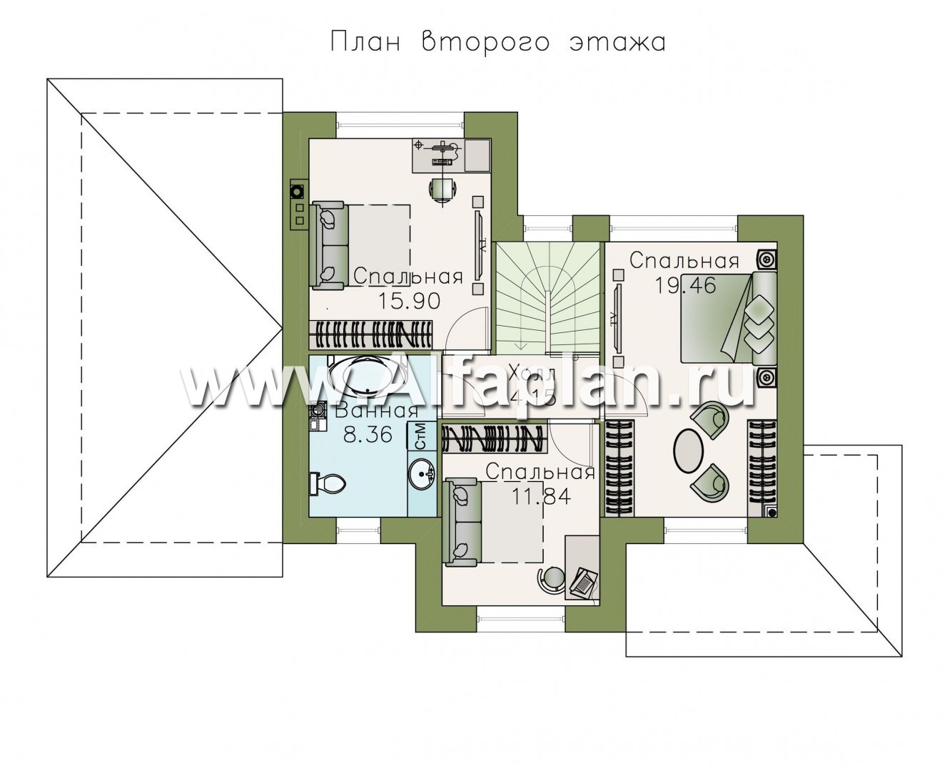 Проекты домов Альфаплан - «Невский стиль» - удобный и красивый двухэтажный дом с гаражом - план проекта №2