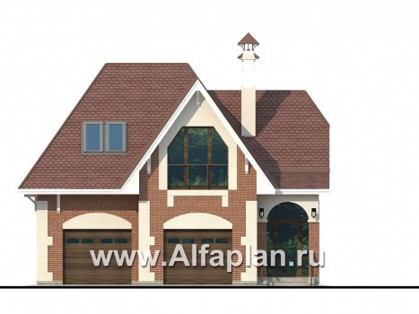 Проекты домов Альфаплан - Гостевой дом с гаражом на две машины - превью фасада №1