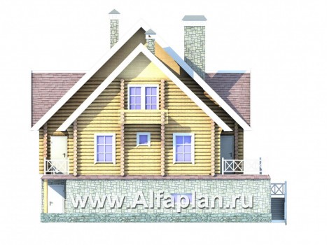 Проекты домов Альфаплан - Бревенчатый дом с высоким цоколем - превью фасада №1