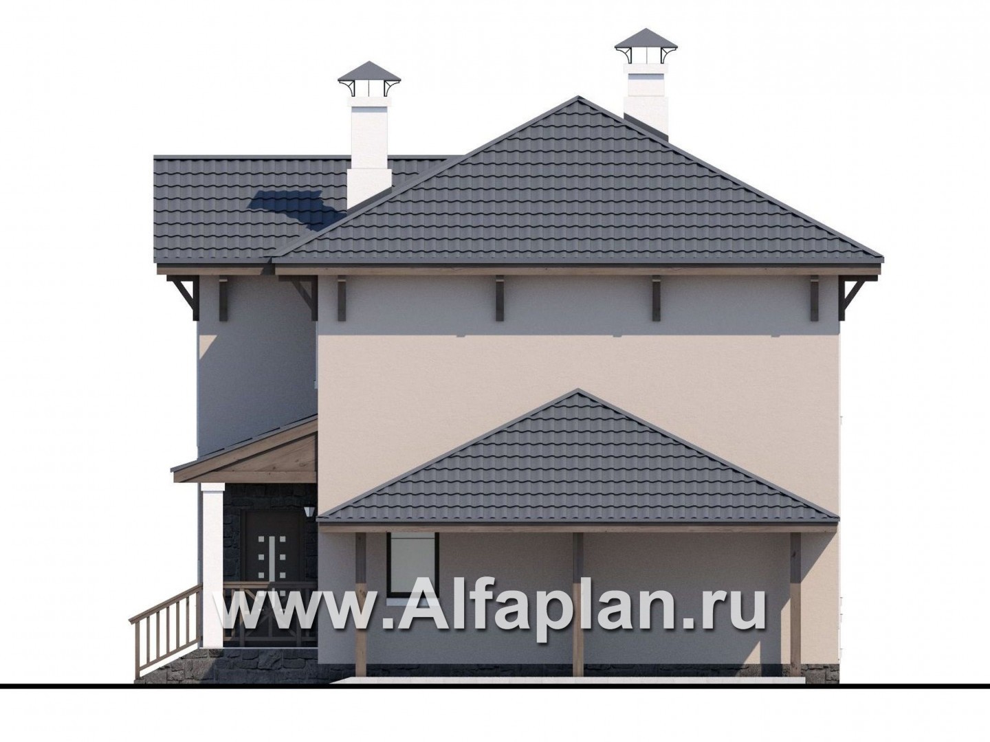 Проекты домов Альфаплан - Кирпичный дом «Собственный рай» с навесом для машины - изображение фасада №2