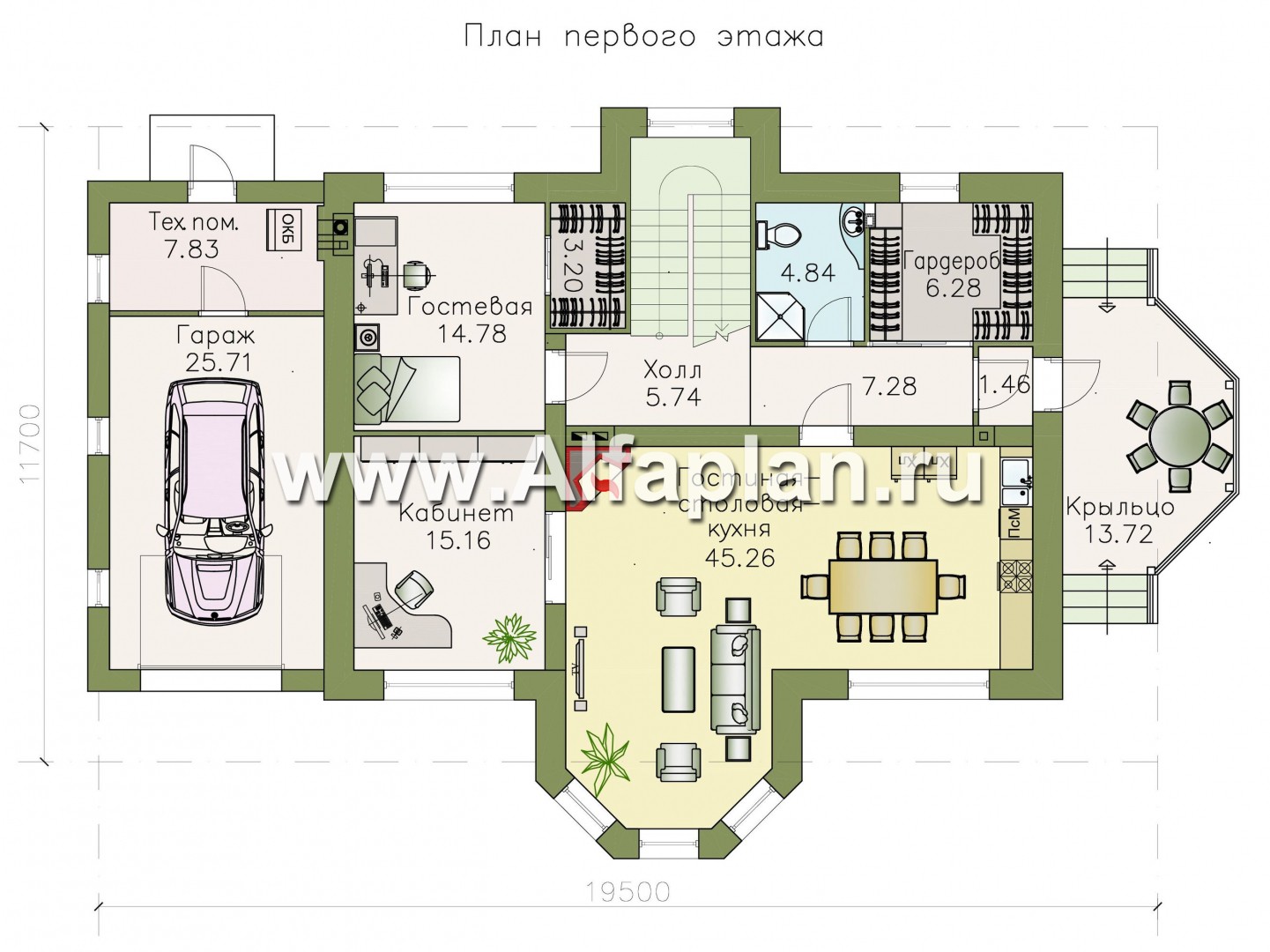 Проекты домов Альфаплан - «Ясная поляна» - удобный коттедж для большой семьи - план проекта №1
