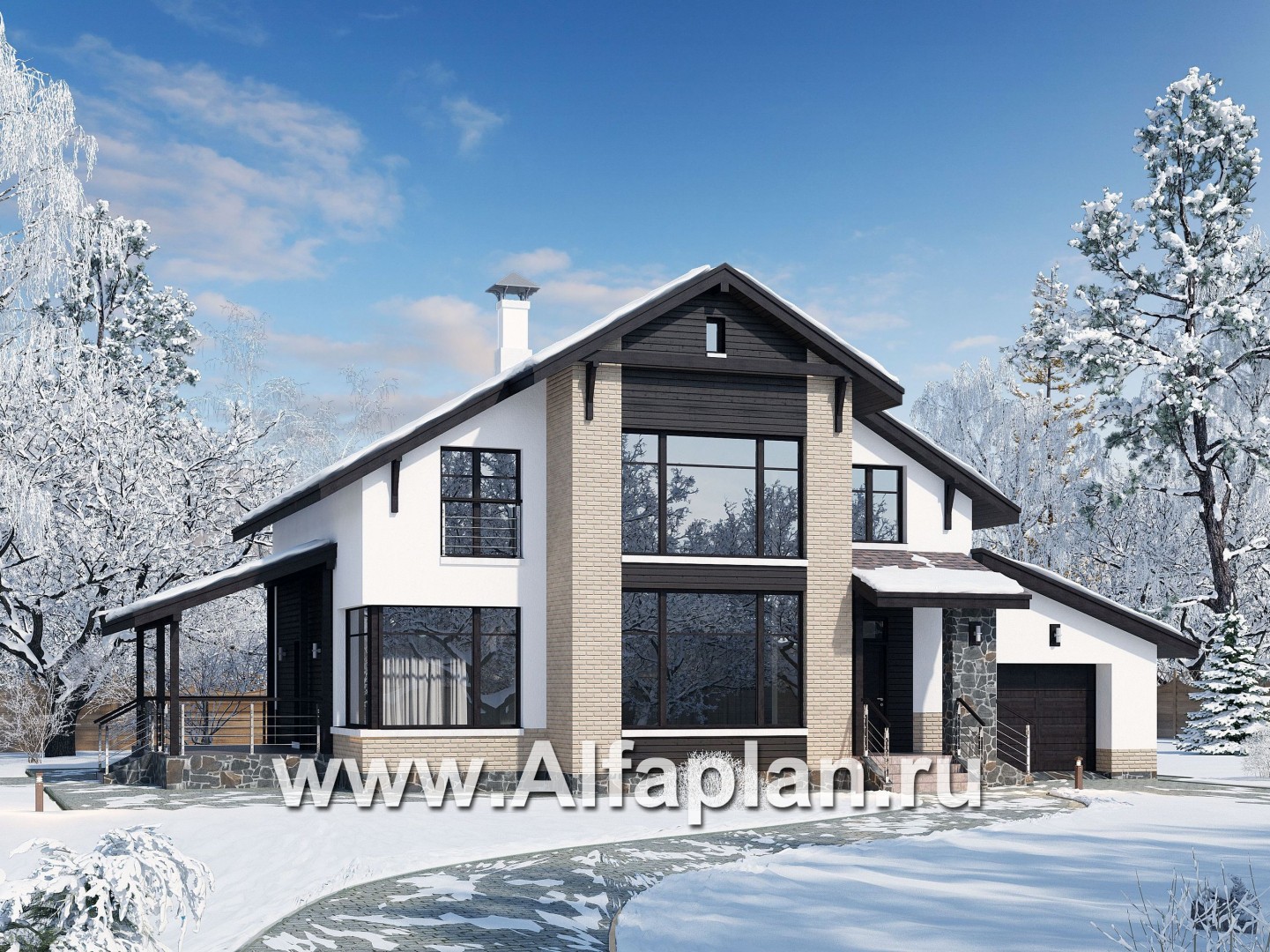 Проекты домов Альфаплан - «Клипер» - комфортный палн дома, двускатная крыша - основное изображение