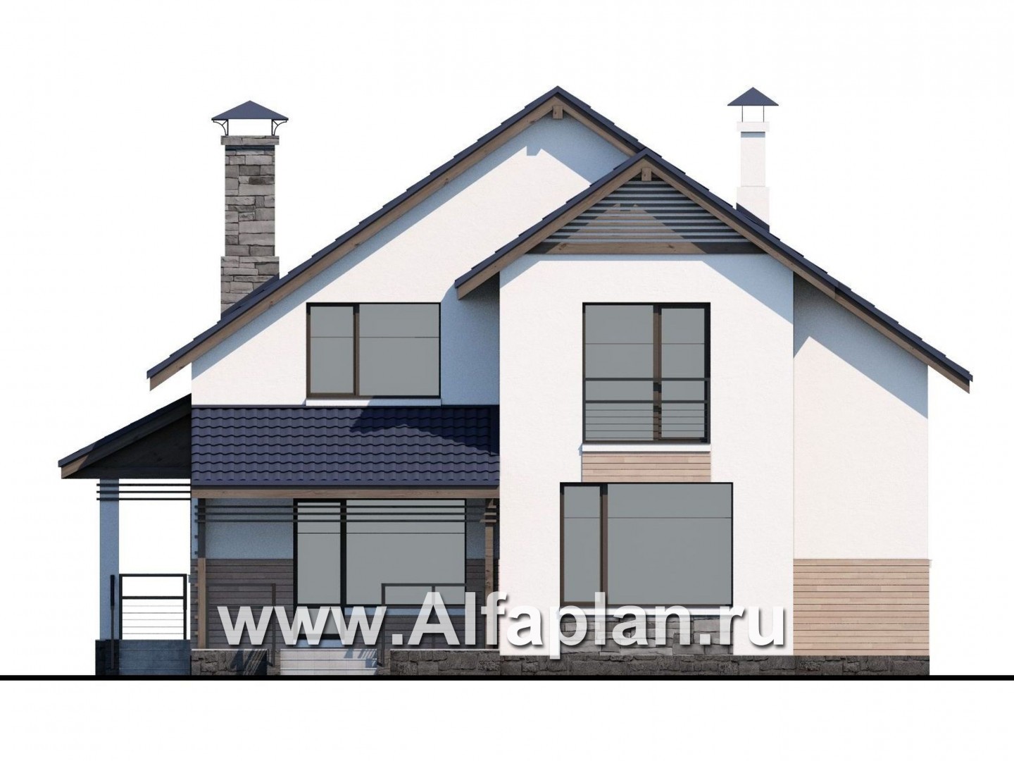 Проекты домов Альфаплан - «Территория комфорта» - Современный дом - шале - изображение фасада №4