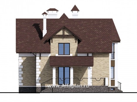Проекты домов Альфаплан - «Клио Плюс» - коттедж с  цокольным этажом и угловой террасой - превью фасада №3