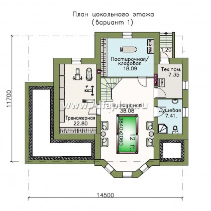 Проекты домов Альфаплан - «Клио Плюс» - коттедж с  цокольным этажом и угловой террасой - превью плана проекта №1