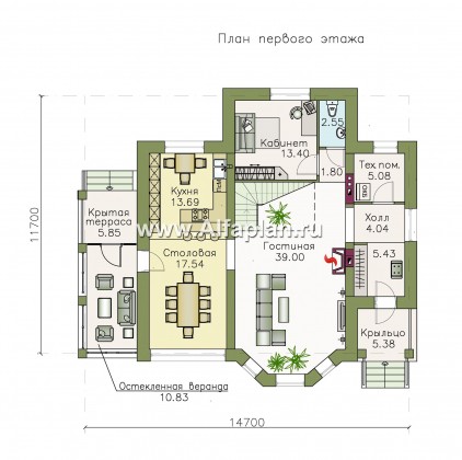 Проекты домов Альфаплан - «Клио» - классический коттедж с красивым эркером - превью плана проекта №1
