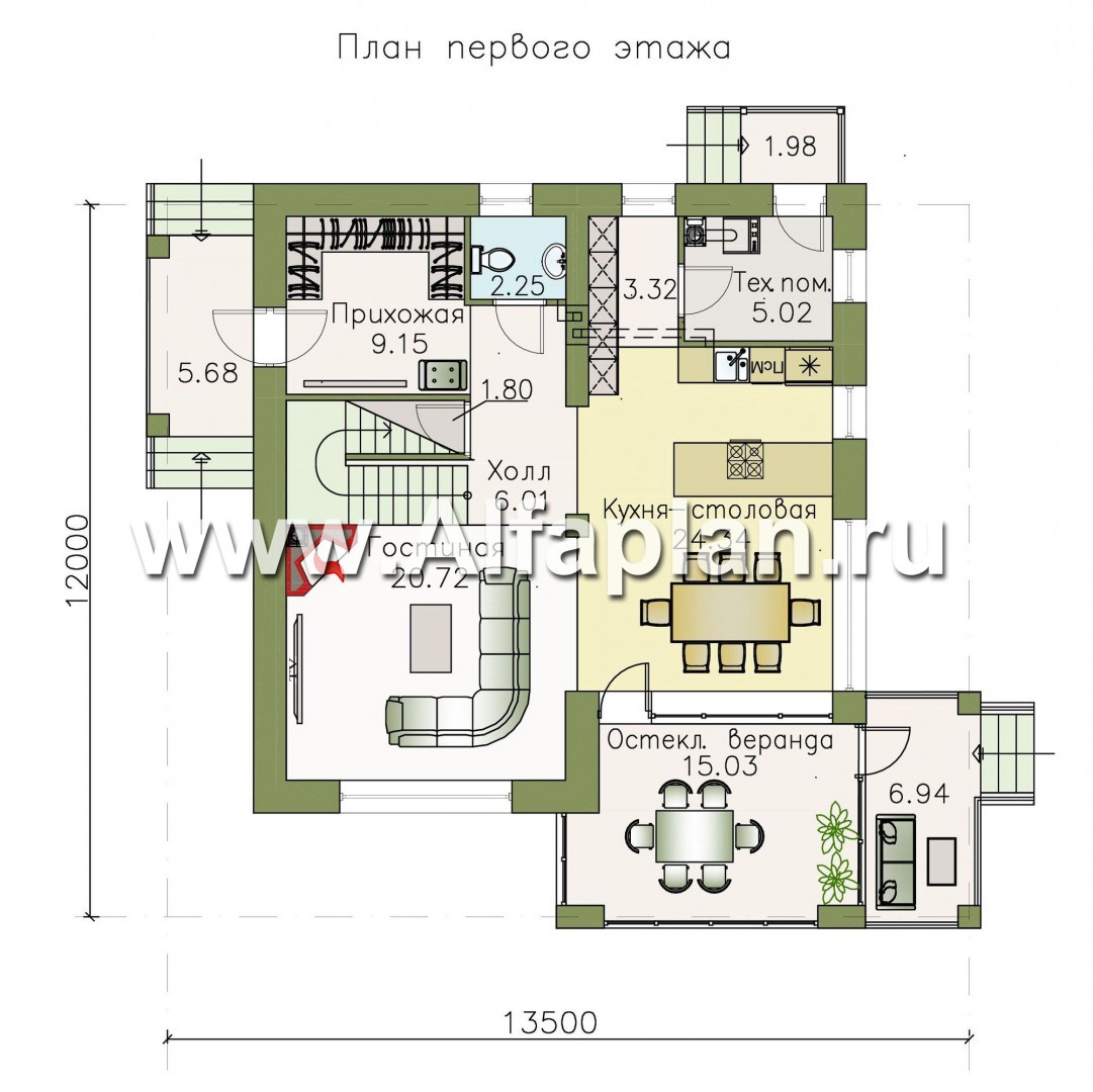 Проекты домов Альфаплан - «Belissimo» - современный двухэтажный дом с удобной верандой - изображение плана проекта №1