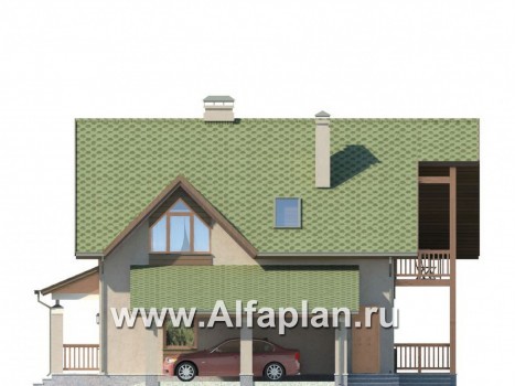 Проекты домов Альфаплан - Экономичный загородный дом с навесом для машины - превью фасада №2