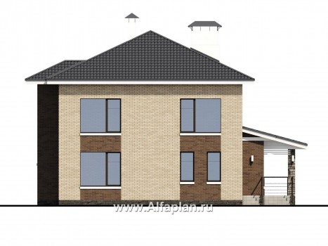 Проекты домов Альфаплан - «Роман с камнем» — двухэтажный коттедж с террасой при входе - превью фасада №4